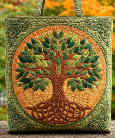 Celtic Green Roots Quilted Tote Bag