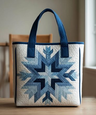 Cerulean Snowflake Motif Quilted Tote Bag