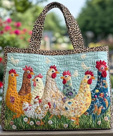Chicken Bloom Quilted Tote Bag