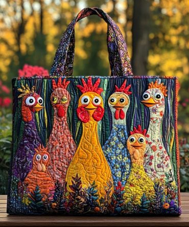 Chicken Colors Quilted Tote Bag