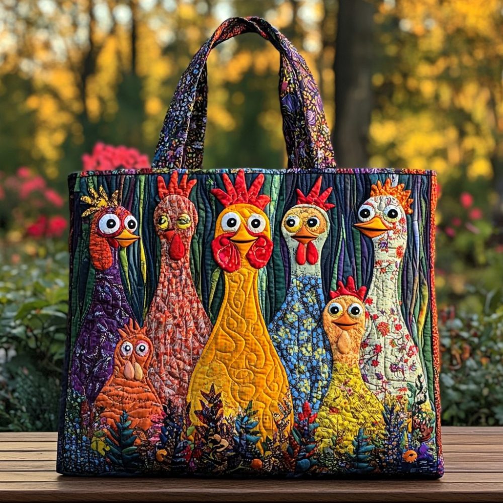 Chicken Colors Quilted Tote Bag
