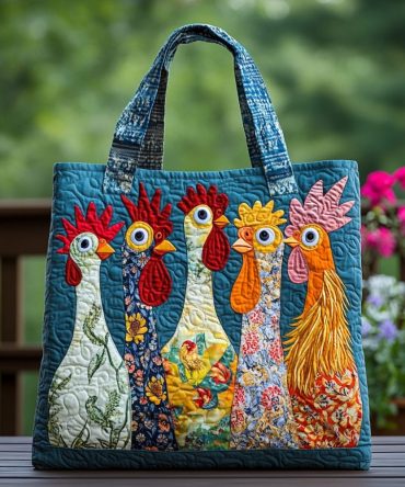 Chicken Garden Quilted Tote Bag