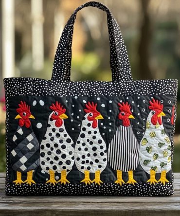 Chicken Parade Quilted Tote Bag