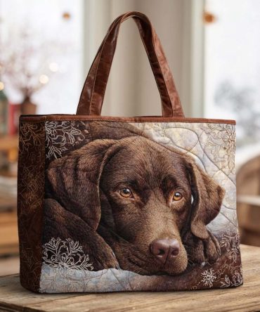 Chocolate Nap Lab Quilted Tote Bag