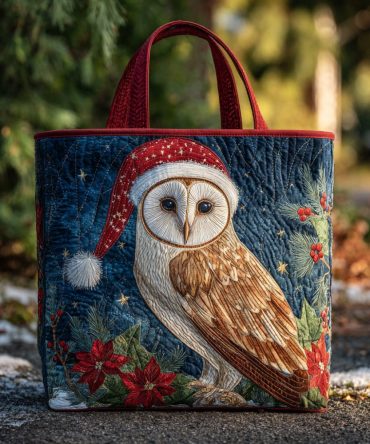 Christmas Barn Owl Quilted Tote Bag