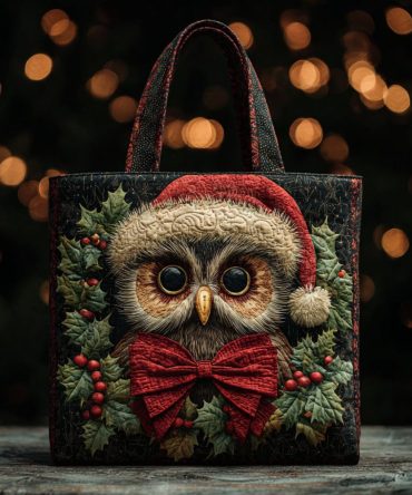 Christmas Barn Owl Quilted Tote Bag