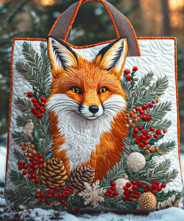 Christmas Leaf Fox Quilted Tote Bag