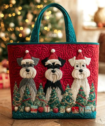 Christmas Schnauzer Dream Quilted Tote Bag