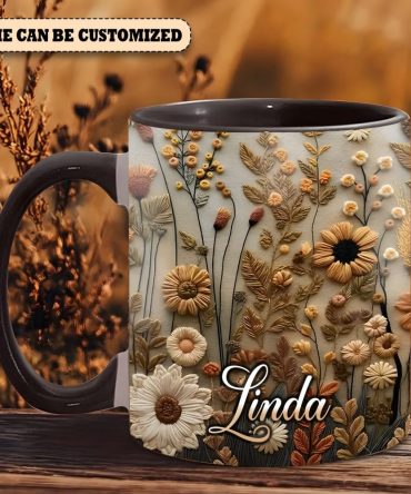 Floral Mug - Personalized Flowers Accent Mug