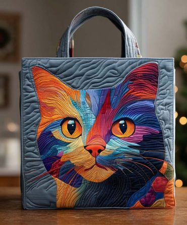Colorburst Cat Portrait Quilted Tote Bag
