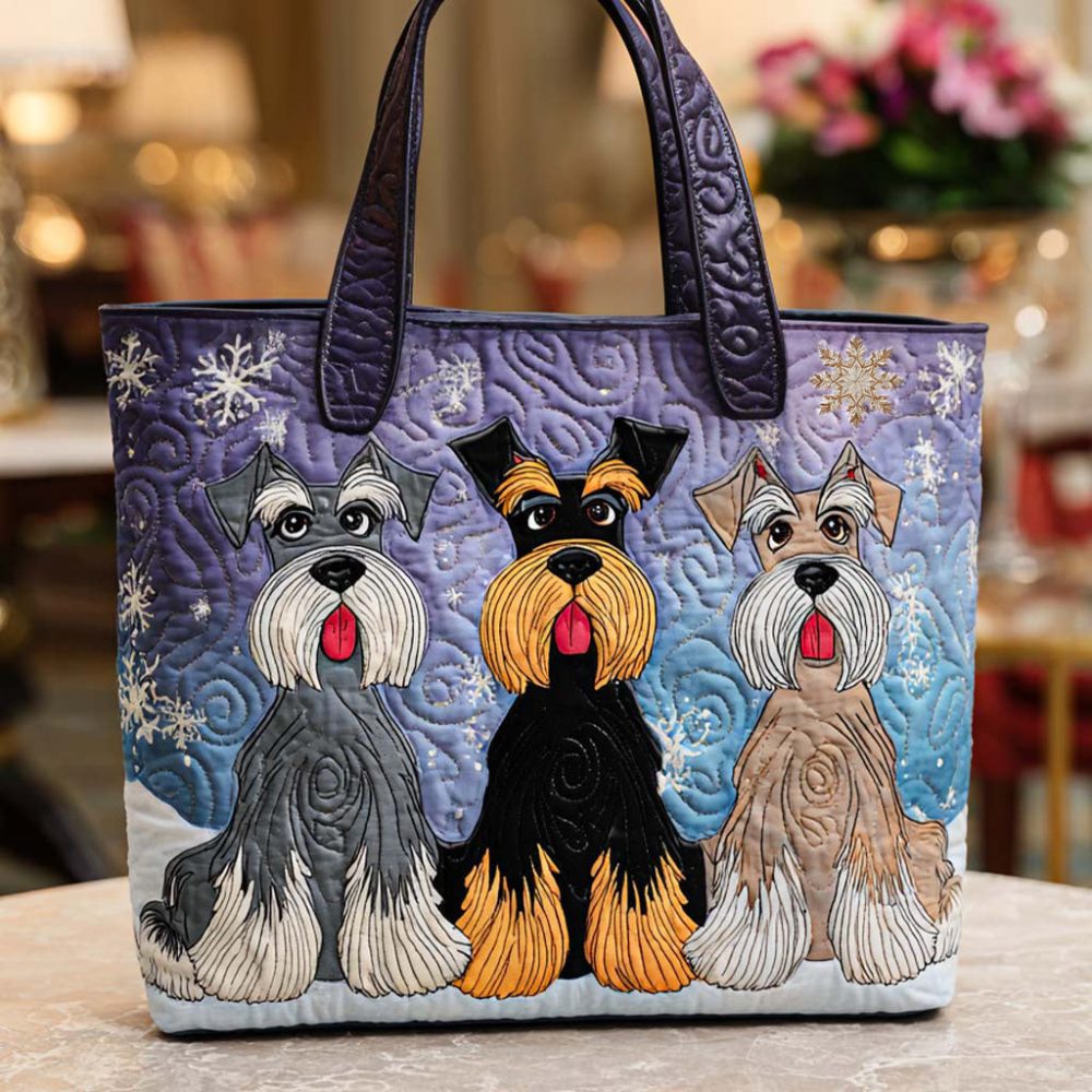 Colorful Schnauzer Friends Quilted Tote Bag