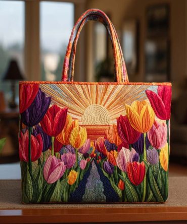 Colorful Tulip Field Quilted Tote Bag