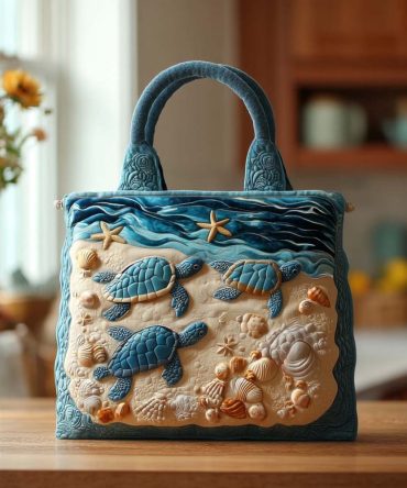 Coral Turtle Dance Quilted Tote Bag