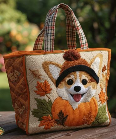 Corgi Fall Vibes Quilted Tote Bag