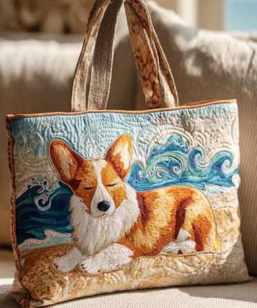 Corgi Garden Chill Quilted Tote Bag