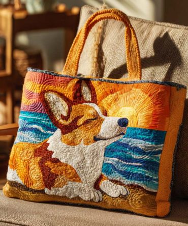 Corgi Joy Ride Quilted Tote Bag