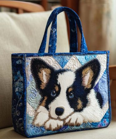 Corgi Meadow Run Quilted Tote Bag