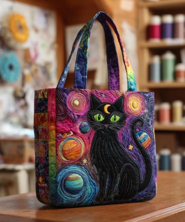 Cosmic Whiskers Quilted Tote Bag