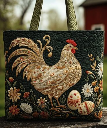 Country Eggscape Quilted Tote Bag