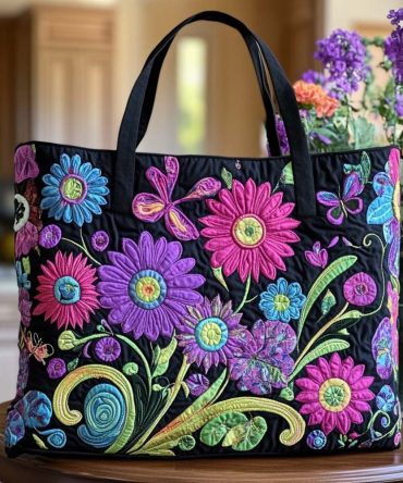 Country Sunflower Trail Quilted Tote Bag