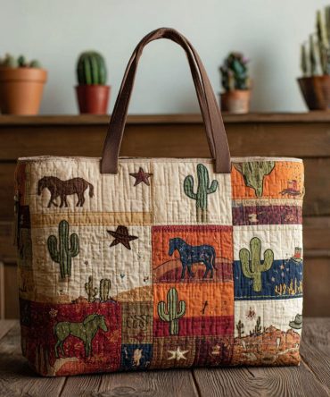 Cowhide Patch Quilted Tote Bag