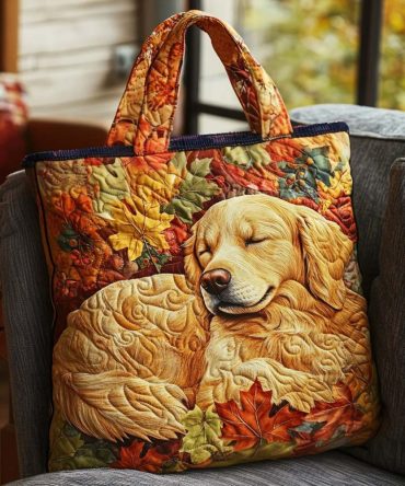 Cozy Autumn Pup Quilted Tote Bag