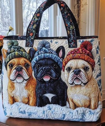 Cozy Frenchie Quilted Tote Bag