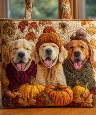 Cozy Golden Retriever Quilted Tote Bag