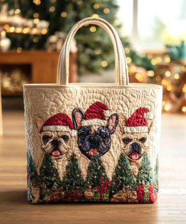 Cozy Holiday Pups Quilted Tote Bag
