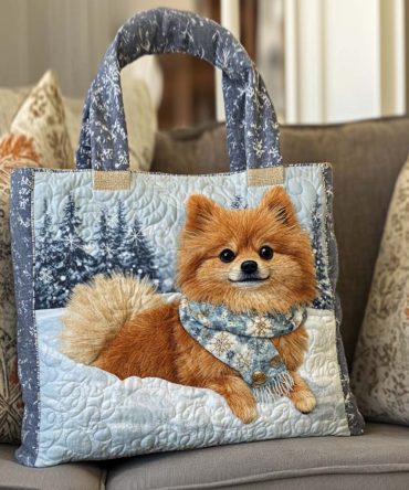 Cozy Pom Delight Quilted Tote Bag