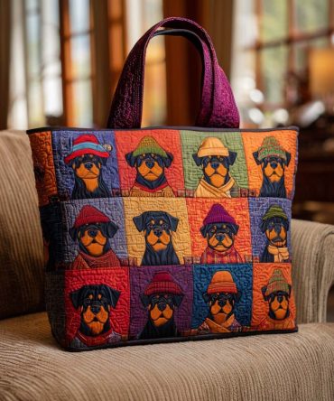 Cozy Rottie Patch Quilted Tote Bag
