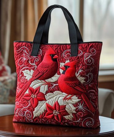 Crimson Cardinal Quilted Tote Bag