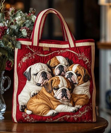 Cuddly Bulldog Pack Quilted Tote Bag