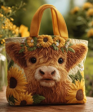 Cute Highland Cow Quilted Tote Bag