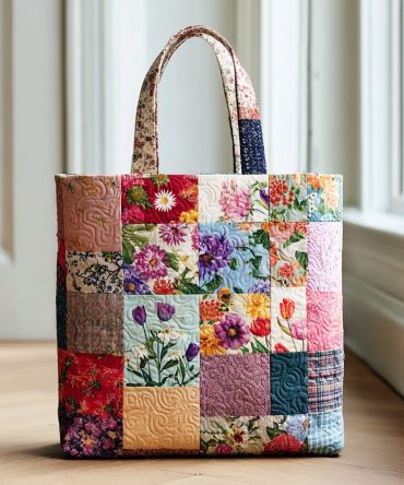 Dahlia Flower Quilted Tote Bag