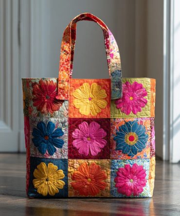 Daisy Flower Quilted Tote Bag