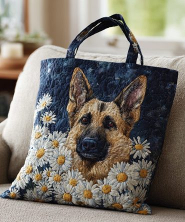 Daisy German Shepherd Bloom Quilted Tote Bag