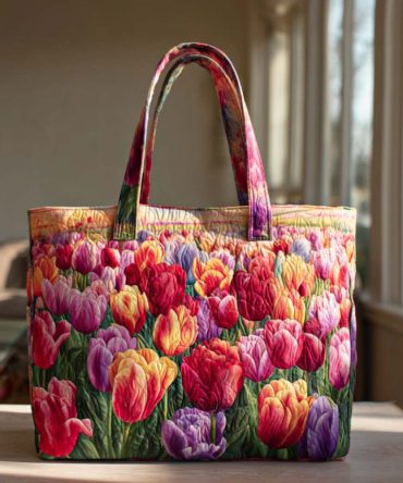 Dancing Tulip Breeze Quilted Tote Bag