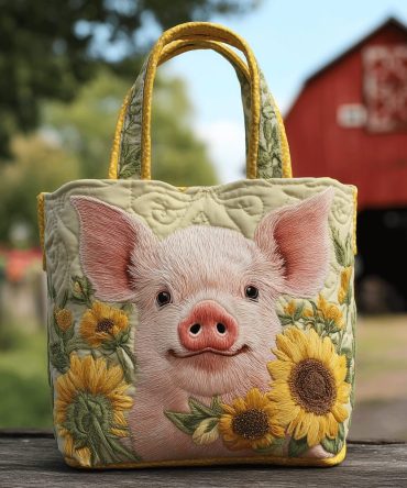 Darling Pig Quilted Tote Bag