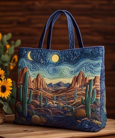 Desert Moonrise Quilted Tote Bag