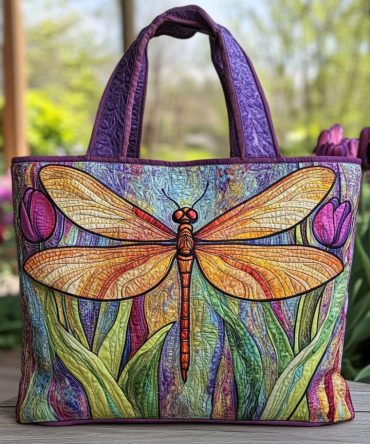 Dragonfly Bloom Quilted Tote Bag