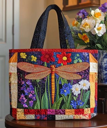 Dragonfly Charm Quilted Tote Bag