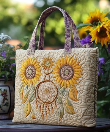 Dreamcatcher Sun Blooms Quilted Tote Bag