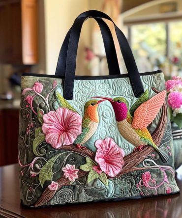 Dreamy Hummingbird Trail Quilted Tote Bag