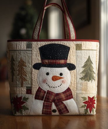 Elegant Snowman Quilted Tote Bag