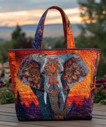 Elephant Trail Quilted Tote Bag