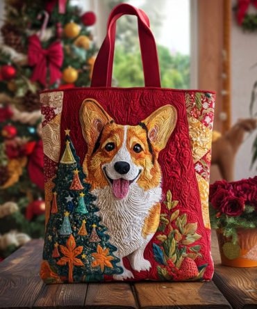 Evergreen Pup Quilted Tote Bag