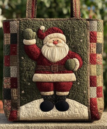 Evergreen Santa Claus Quilted Tote Bag