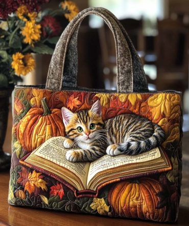 Fall Cat Whiskers Quilted Tote Bag