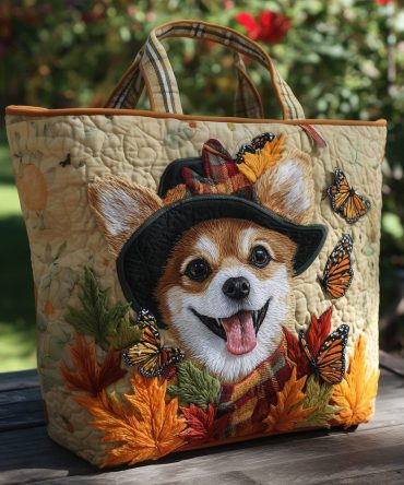 Fall Chihuahua Joy Quilted Tote Bag